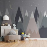 Papel de parede Cordilheira com árvores e estrelas
