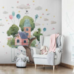 Papel de parede Pintura a aguarela de uma casa na árvore