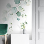 Papel de parede Delicada aguarela de verdura sobre branco.