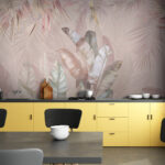 Papel de parede Folhas tropicais com tons pastel suaves.