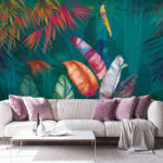 Papel de parede Cena colorida de folhagem de selva tropical.