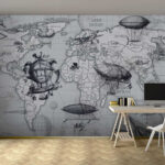 Papel de parede Mapa do mundo com diferentes tipos de balões de ar
