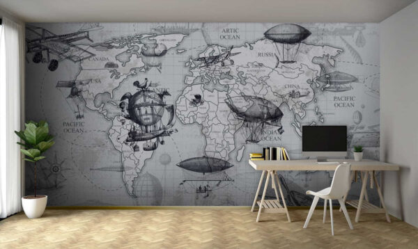 Mapa do mundo com diferentes tipos de balões de ar Papel de parede Mapa do mundo com diferentes tipos de balões de ar