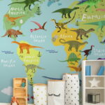 Papel de parede Mapa dos dinossauros com texto a branco