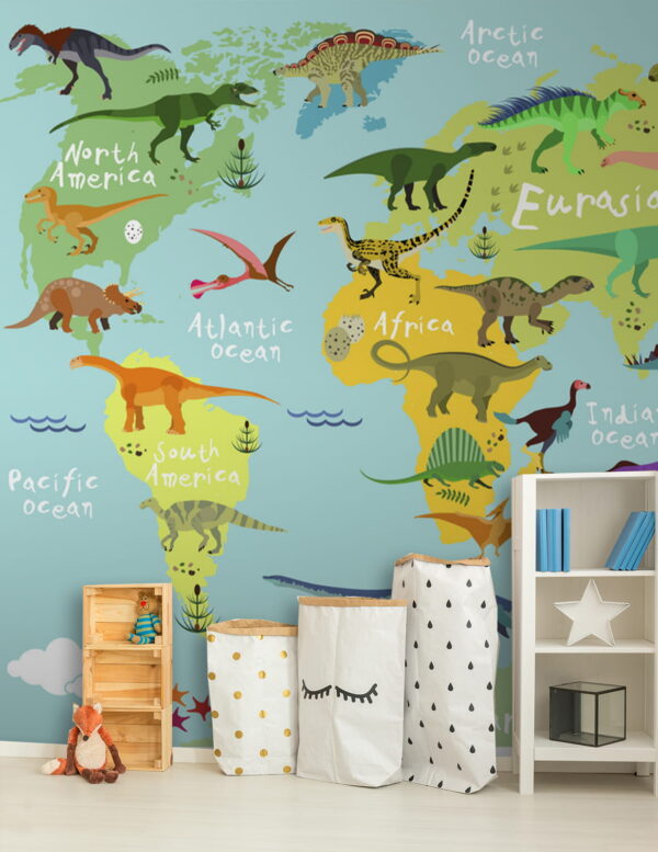 Mapa dos dinossauros com texto a branco Papel de parede Mapa dos dinossauros com texto a branco