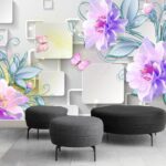 Papel de parede Papel de parede com flores e borboletas