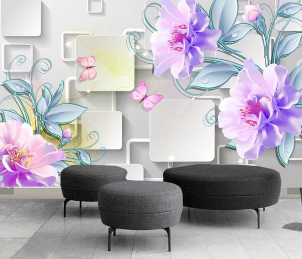 Papel de parede com flores e borboletas Papel de parede Papel de parede com flores e borboletas