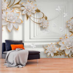 Papel de parede Flor branca e laranja