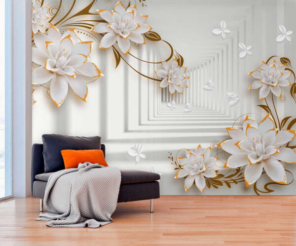 Flor branca e laranja Papel de parede Flor branca e laranja