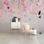 Papel de parede Pintura de flores e borboletas