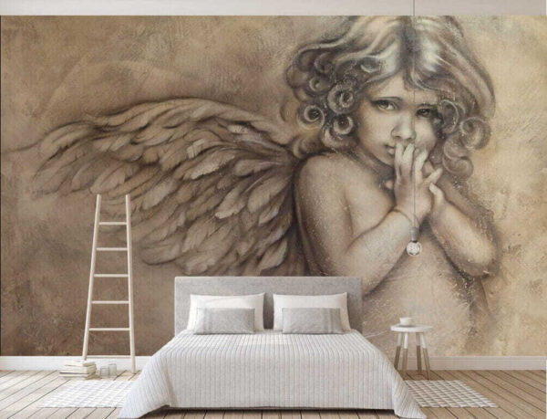 Anjo pensativo com asas suaves Papel de parede Anjo pensativo com asas suaves