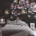 Papel de parede Grupo de flores sobre um fundo preto