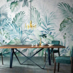 Papel de parede Desenho de padrão de folhas tropicais exuberantes