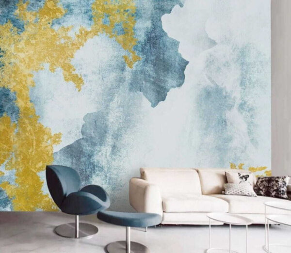 Padrão abstrato de remoinhos em azul-petróleo e amarelo Papel de parede Padrão abstrato de remoinhos em azul-petróleo e amarelo