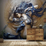 Papel de parede Mulher mística em tons de azul.