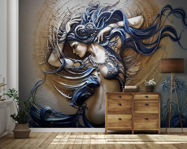 Mulher mística em tons de azul Papel de parede Mulher mística em tons de azul