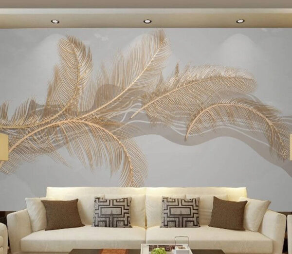 Arte de penas elegante em tons de bege Papel de parede Arte de penas elegante em tons de bege