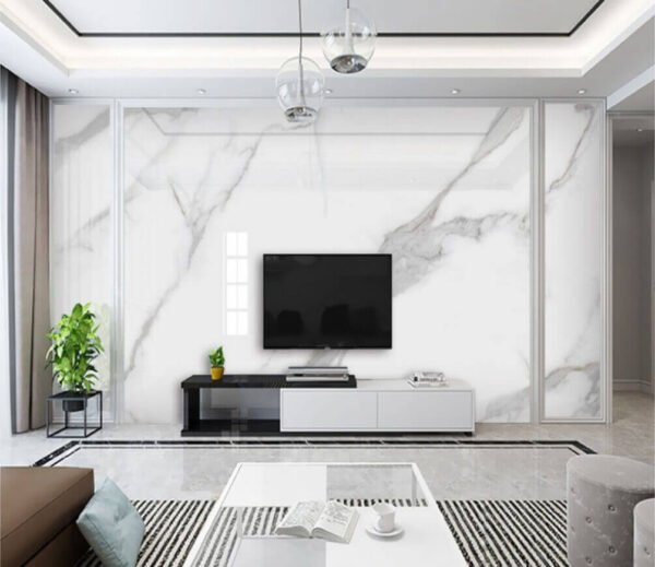 Superfície de mármore branco com veios pretos Papel de parede Superfície de mármore branco com veios pretos