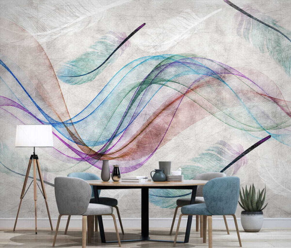 Penas coloridas numa superfície branca Papel de parede Penas coloridas numa superfície branca