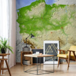 Papel de parede Mapa da Polónia com terra e água
