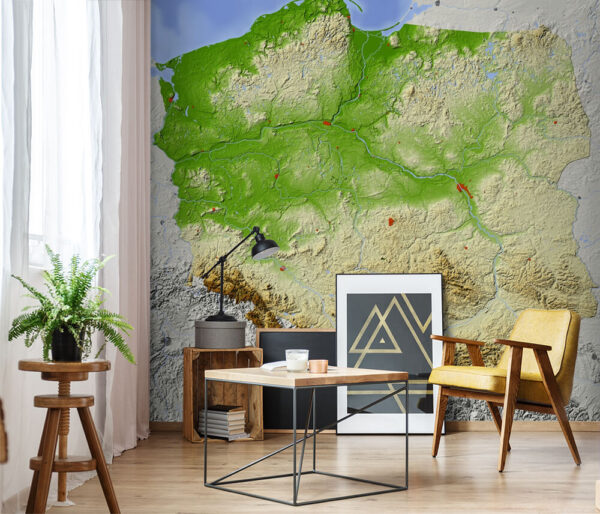 Mapa da Polónia com terra e água Papel de parede Mapa da Polónia com terra e água