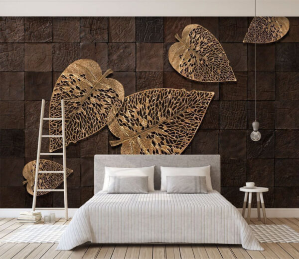 Folhas decorativas sobre fundo texturado Papel de parede Folhas decorativas sobre fundo texturado