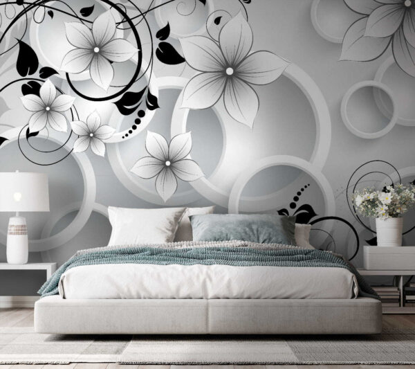 Flor com um desenho a preto e branco Papel de parede Flor com um desenho a preto e branco
