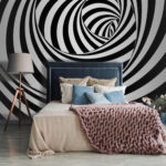 Papel de parede Padrão em espiral a preto e branco