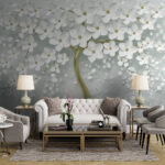 Papel de parede Elegantes flores brancas em ramos retorcidos.