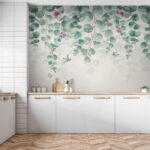 Papel de parede Flor roxa com folhas verdes