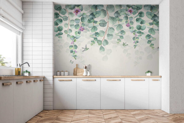 Papel de parede Flor roxa com folhas verdes (REF: u36206) Papel de parede Papel de parede Flor roxa com folhas verdes (REF: u36206)