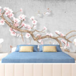 Papel de parede Ramo com flores e borboletas