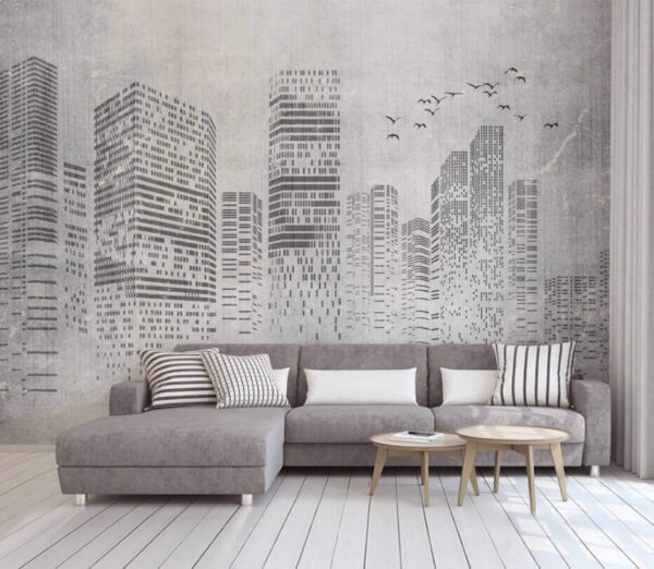 Paisagem urbana esboçada num cenário nublado Papel de parede Paisagem urbana esboçada num cenário nublado