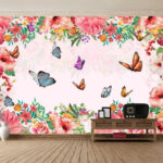 Papel de parede Grupo de borboletas e flores