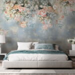 Papel de parede Pintura de flores e folhas