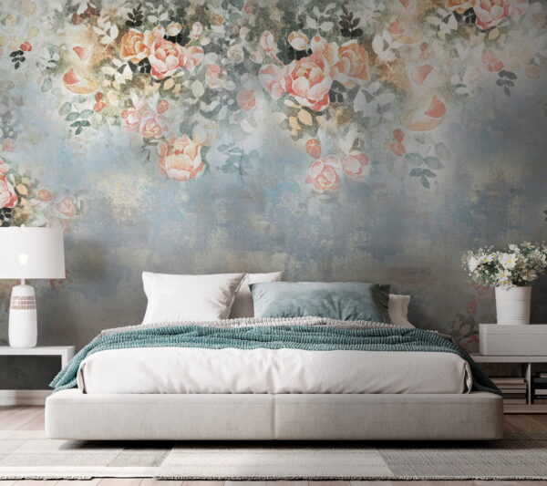 Pintura de flores e folhas Papel de parede Pintura de flores e folhas