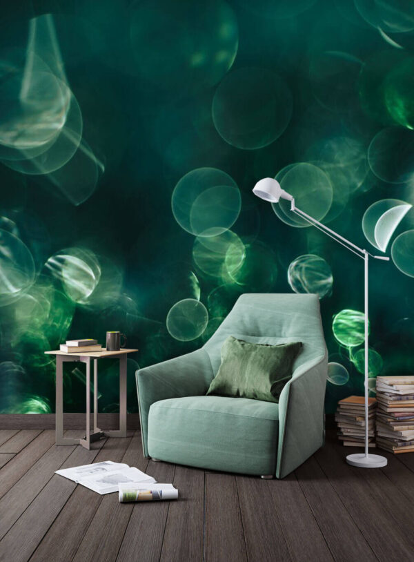 Imagem desfocada de círculos verdes e brancos Papel de parede Imagem desfocada de círculos verdes e brancos