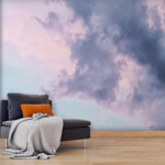 Papel de parede Céu nublado com nuvens cor-de-rosa e azuis