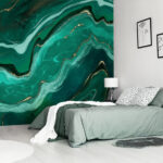 Papel de parede Ondas fluidas de azul-petróleo e verde