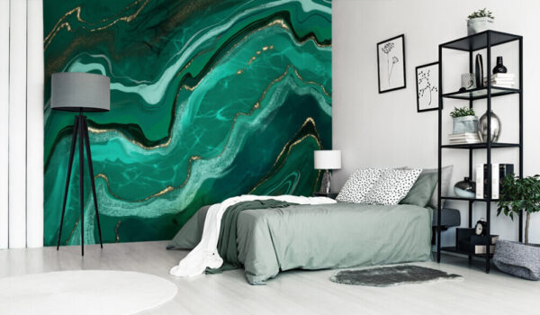 Ondas fluidas de azul-petróleo e verde Papel de parede Ondas fluidas de azul-petróleo e verde