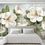 Papel de parede Flores brancas delicadas sobre fundo texturado