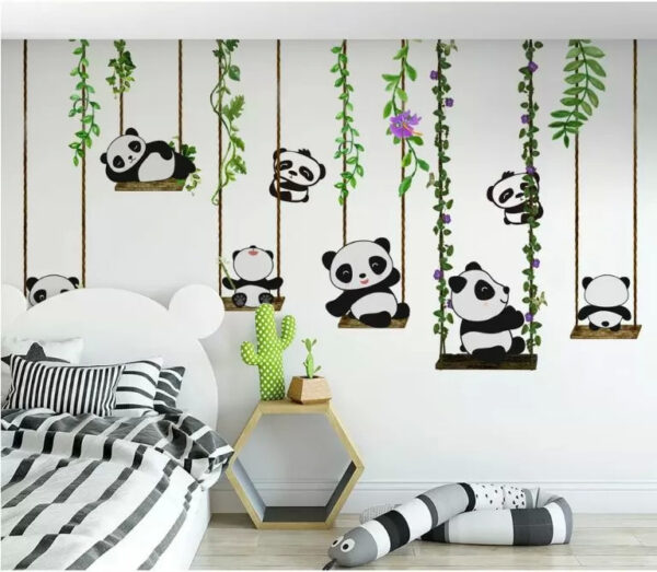 Grupo de pandas em baloiços Papel de parede Grupo de pandas em baloiços