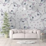 Papel de parede Padrão de gatos num fundo branco