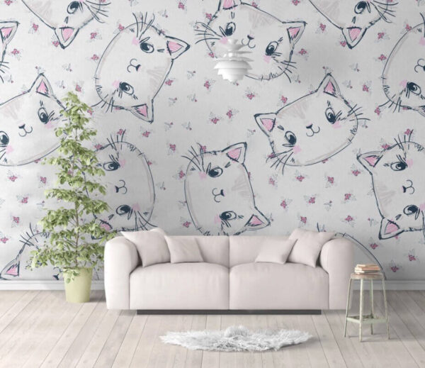 Padrão de gatos num fundo branco Papel de parede Padrão de gatos num fundo branco