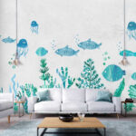 Papel de parede Grupo de peixes e medusas