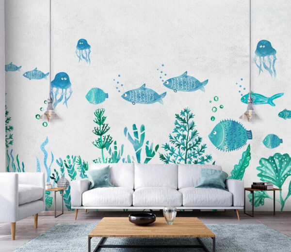Grupo de peixes e medusas Papel de parede Grupo de peixes e medusas