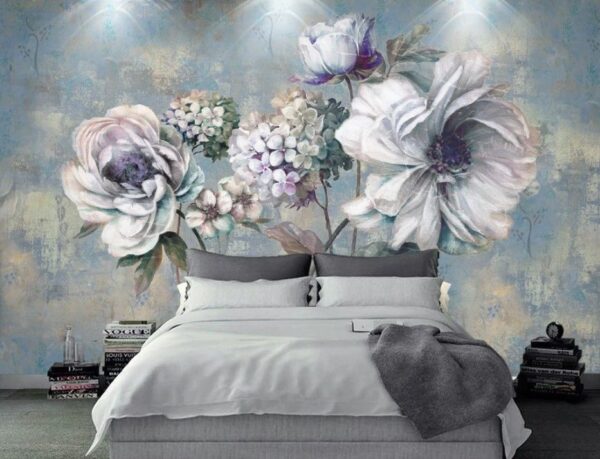 Pintura de flores sobre um fundo azul Papel de parede Pintura de flores sobre um fundo azul