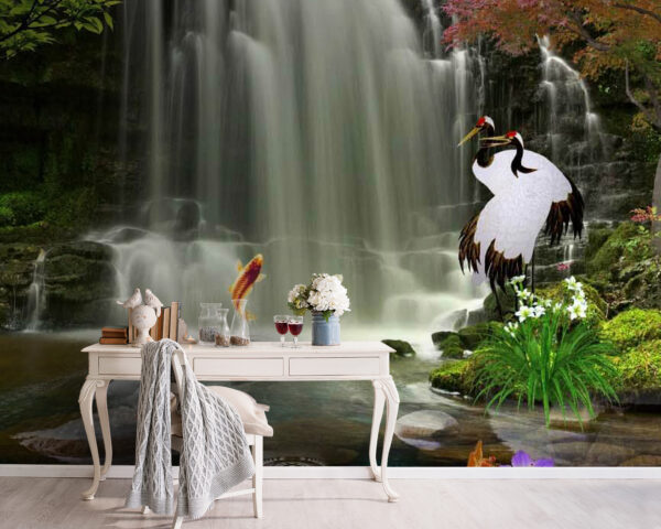 Cascata com pássaros e peixes Papel de parede Cascata com pássaros e peixes