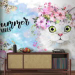 Papel de parede Gato com flores na cabeça