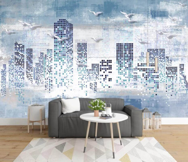 Pássaros a voar sobre uma cidade Papel de parede Pássaros a voar sobre uma cidade